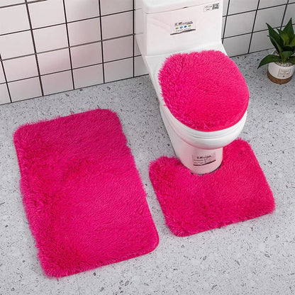 3pc Bathroom Set Rug,  Mat , Toilet Lid Cover   .Plain Solid Color Bathmats 
Kit Non-Slip Fluffy Home Carpets