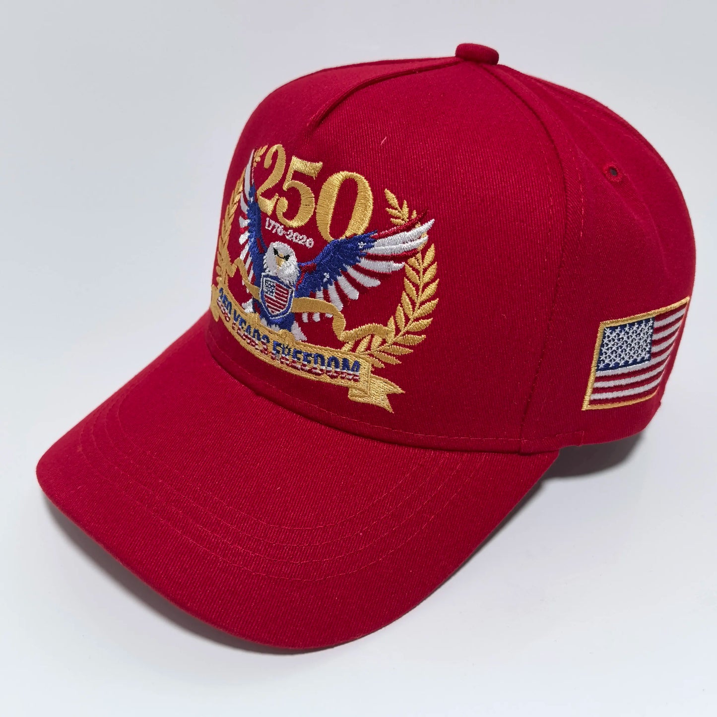 1776-2026 USA 250 Years Freedom Eagle Embroidery Baseball Cap,  Hard Crown Structured Dad Hat,  American Flag Side Patch Patriotic