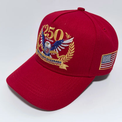 1776-2026 USA 250 Years Freedom Eagle Embroidery Baseball Cap,  Hard Crown Structured Dad Hat,  American Flag Side Patch Patriotic