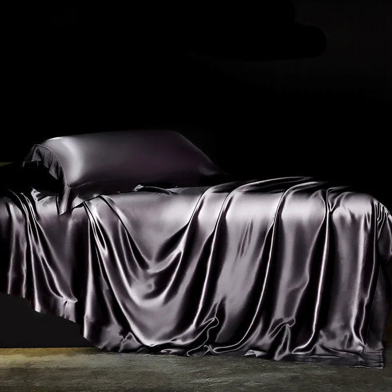 Solid 4pcs Silk Bedding Set with Duvet Cover,  Fitted/Flat Bed Sheet,  Pillowcase,  Bedspread and Coverlet,  Single / Double Bedsheet