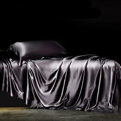 Solid 4pcs Silk Bedding Set with Duvet Cover,  Fitted/Flat Bed Sheet,  Pillowcase,  Bedspread and Coverlet,  Single / Double Bedsheet
