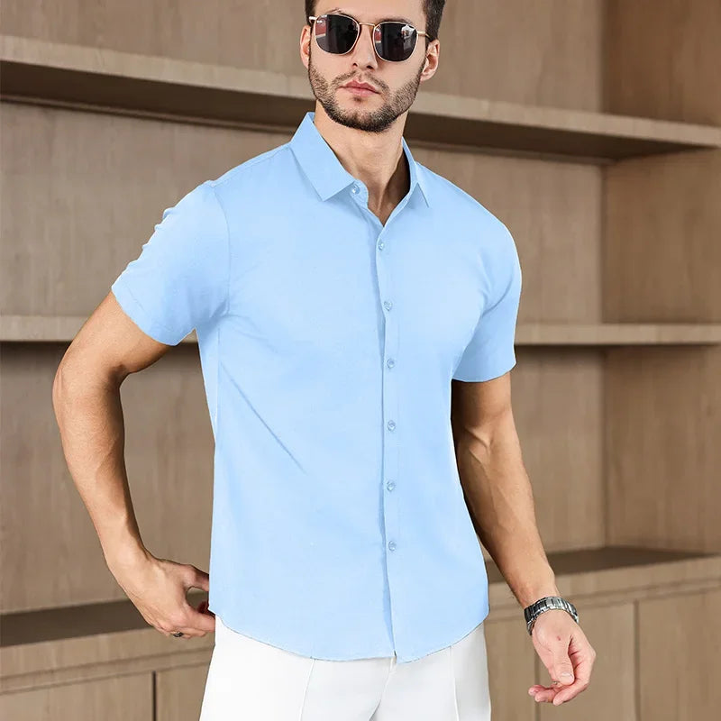 Men's Business Casual,  Solid Colors, Short Sleeved Shirt for Summer Fashion.   No Ironing,  Comfortable and Versatile