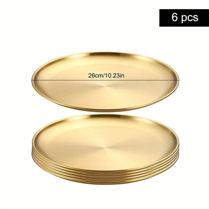6Pcs Gold Stainless Steels Round Plate Rust-Proof Shallow Tray Plate Camping Plate,  Picnic Dishes Cookware,  There are 3 sizes left.  they are 30 cm, 26 cm, and 14 cm.  14 cm is the most available.