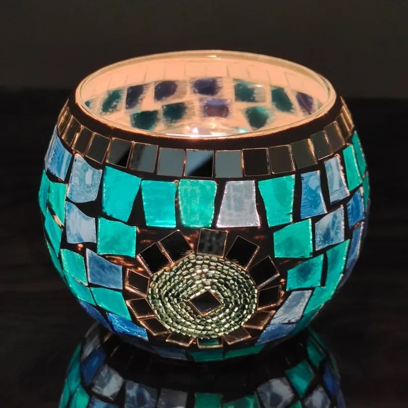 Mosaic Glass Candlestick, Confession Props, Folding Line, Blue, Green, European Style,