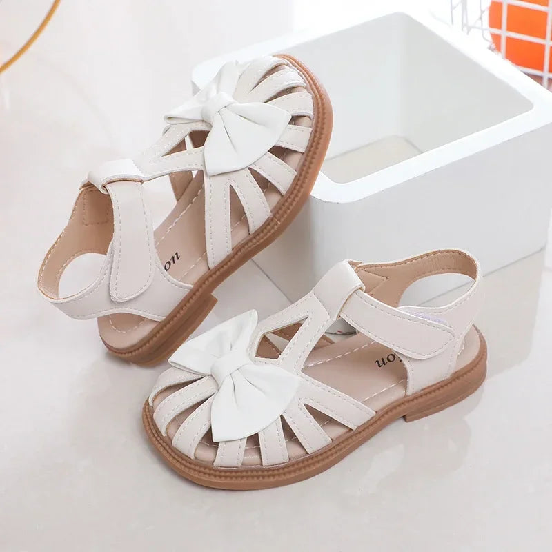 Cute Girls Sandals with Bow Peep-toe.  New Soft,  Hook & Loop Pink, and 3 other colors. Kids Princess Shoes,  Casual Sandals with  Non-slip feature