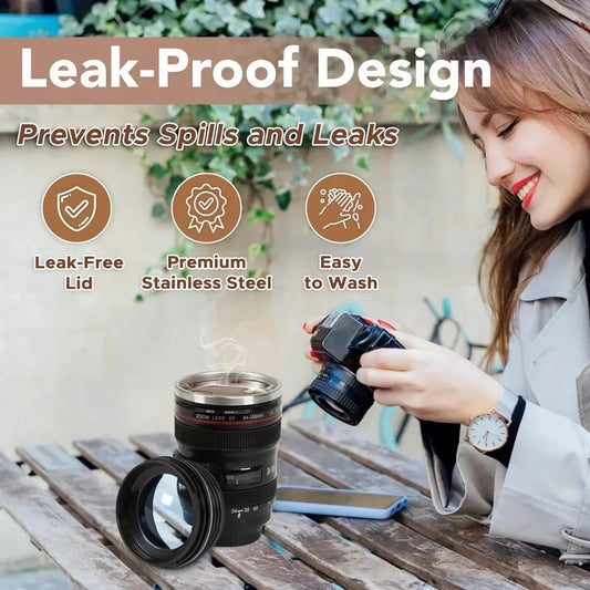 1pc SLR Lens  COFFEE CUP Camera.  Camera Lens Model, Stainless Steel Casual Cup with Lid,  Coffee Mug White/ Black.  Coffee Mug /Creative Gift FOR The photographer IN YOUR FAMILY.  PS:  Its almost FATHERS DAY!!!!!