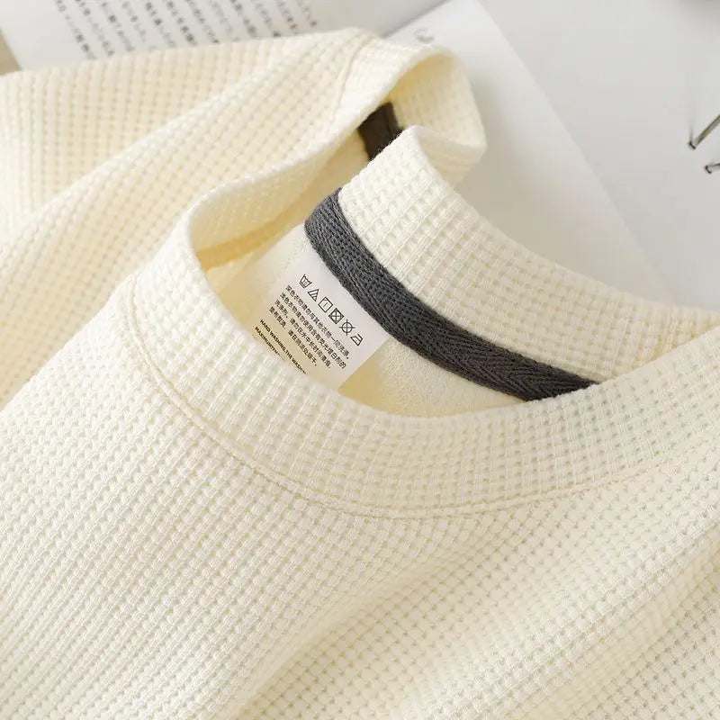 Men's New Dressy Summer Waffle  Sweater with Round Neck,  Short Sleeve T-Shirt,  Comfortable,  Breathable Fabric for Dressier for Casual Wear