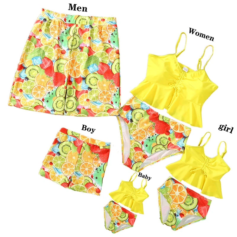 Summer Mommy and Daddy /Son/ Daughter Clothes, Family Matching Outfits Leaf Printing Swimwear