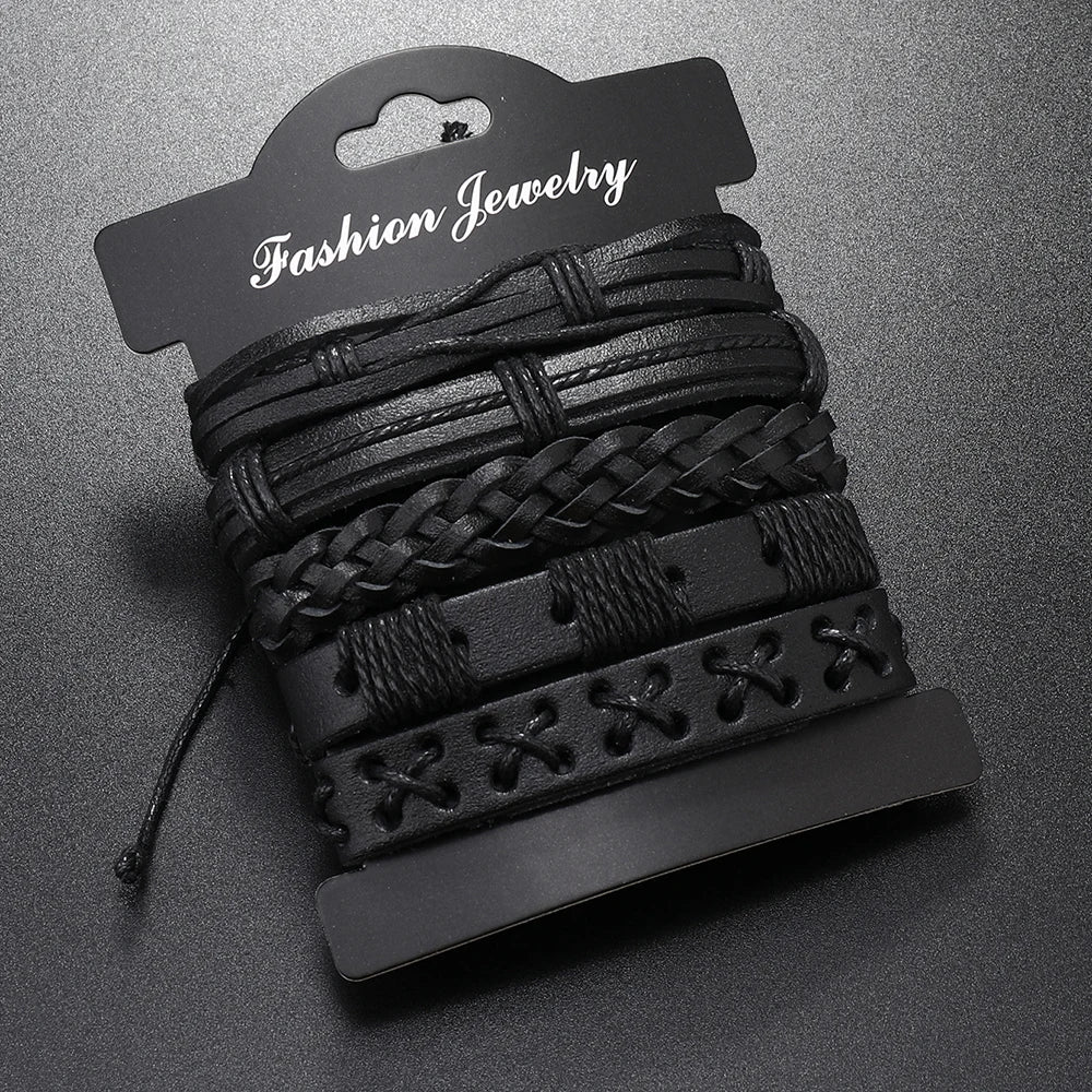 5pcs  black leather braided  bracelet for men /women