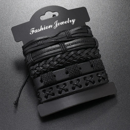 5pcs  black leather braided  bracelet for men /women