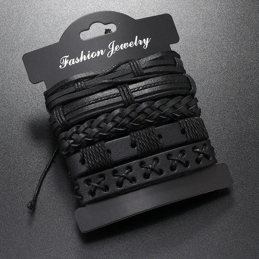 5pcs  black leather braided  bracelet for men /women
