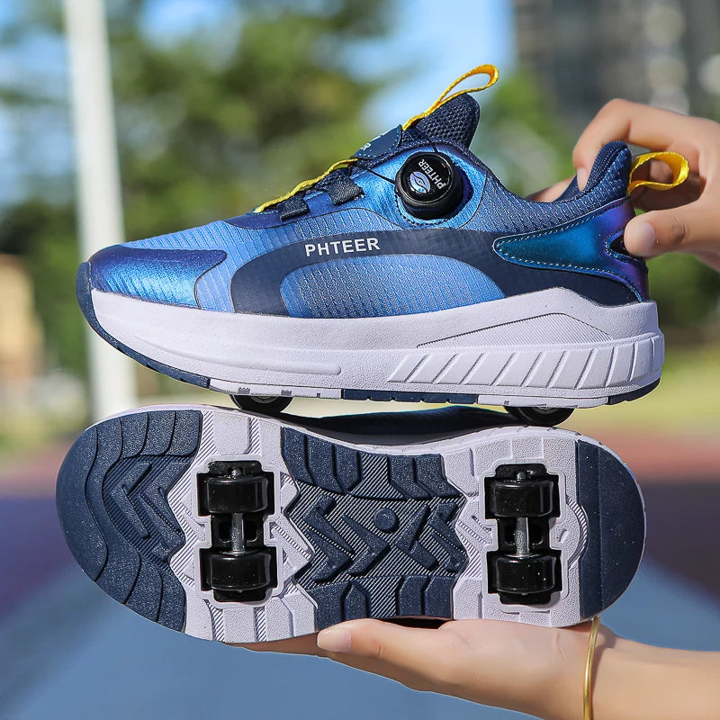 Kids Two- Wheel Roller Skating Shoes With Light Magic Stick.   Walking Shoes  with Detachable Wheels.   Roller Skate Shoes For Teenagers