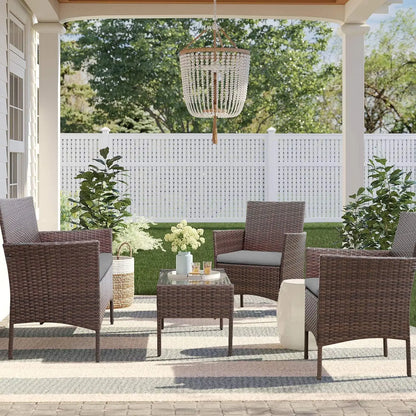 4 Pieces / Outdoor Patio Furniture Set with  Rattan Chairs,  Wicker Set, Outdoor / Indoor Use for  Backyard Porch,  Garden,  Poolside,  Balcony Furniture