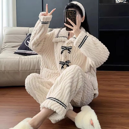 2Pcs/set women's pajamas FOR  autumn and winter,  students home wear, padded and thickened, warm princess clothes