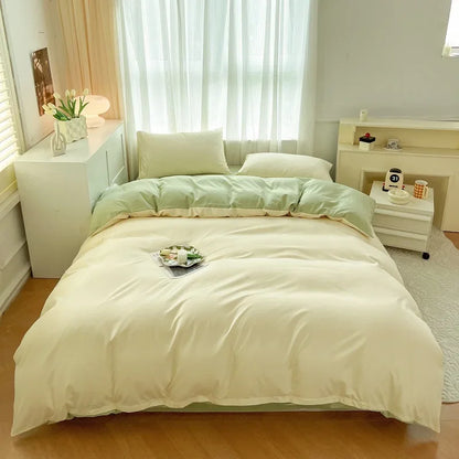2-side Solid Color Brush Fabric Bed Set 4 Pieces Duvet Cover, 2  Pillowcase and Bedding Set.  Bed Sheet,  Quilt Cover, sizes Single,  Queen and King