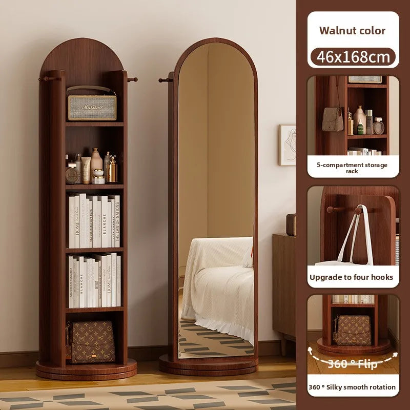 360° Rotating Full Length Floor Mirror with Storage Shelves,  Modern Standing Dressing Mirror for Living Room  or  Bedroom Furniture