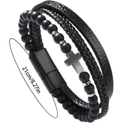 Cross Bracelet Men/Women, Multi-Strand Woven Bangle, Cuff Wristband Or Birthday Gift for Him.  The yellow-tiger eye is almost gone and the other 2 dark stones are Plentiful.