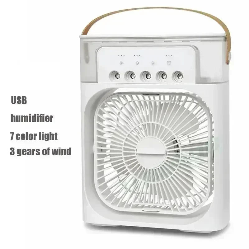 New 3 In 1 Fan AIr Conditioner Household Mini Air Cooler.   LED Night Light Portable Humidifier Air Adjustment Fan for  Home/Office, Car, Outside. Black is the most available color, white is lower in quantity but still good.