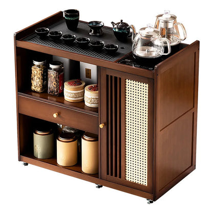 Small, Mobile tea table, Kettle integrated tea cabinet with Solid wood coffee table.  Tea cart Brewing tea table