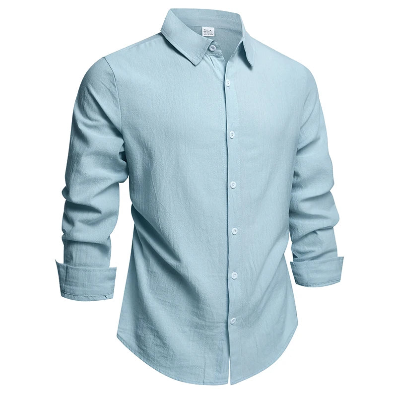 100% Linen Cotton Shirt Men Casual Fashion Male Clothing High Quality Tops Black /White / colors.  Shirts for  casual or Business.   Long Sleeve Shirt for  Men