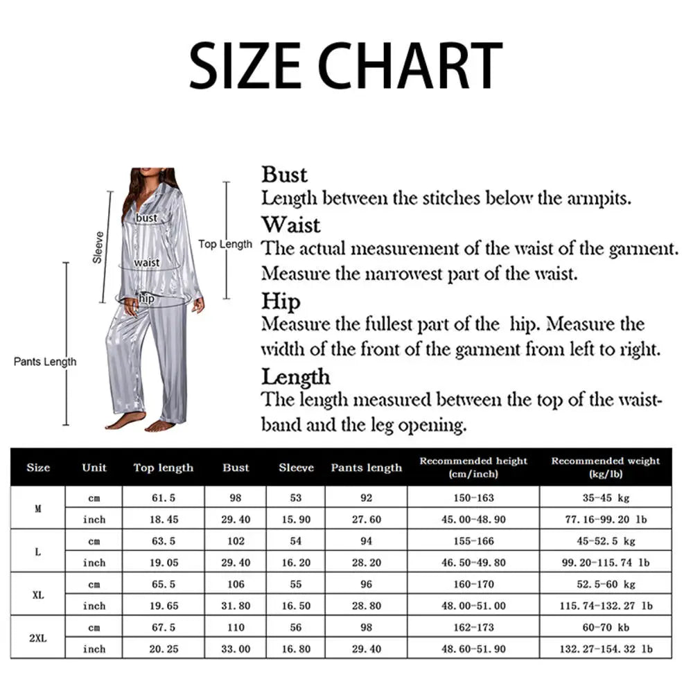 Women's Summer Striped Pajama Set.  Long Sleeve Top,  Trousers Silk /Satin  Look.  Loose Casual Sleepwear Female Nightwear