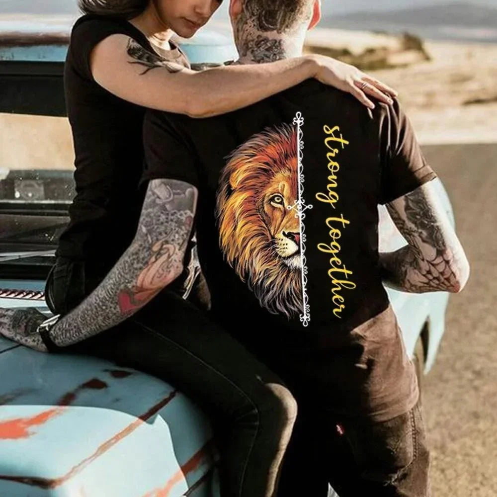 Fashion Strong Together Lion Couple T Shirts,  GREAT FATHERS  DAY Gift,  Family Matching Shirt, Valentines Day Gifts for Boyfriend or Girlfriends Clothes