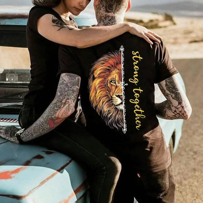 Fashion Strong Together Lion Couple T Shirts,  GREAT FATHERS  DAY Gift,  Family Matching Shirt, Valentines Day Gifts for Boyfriend or Girlfriends Clothes