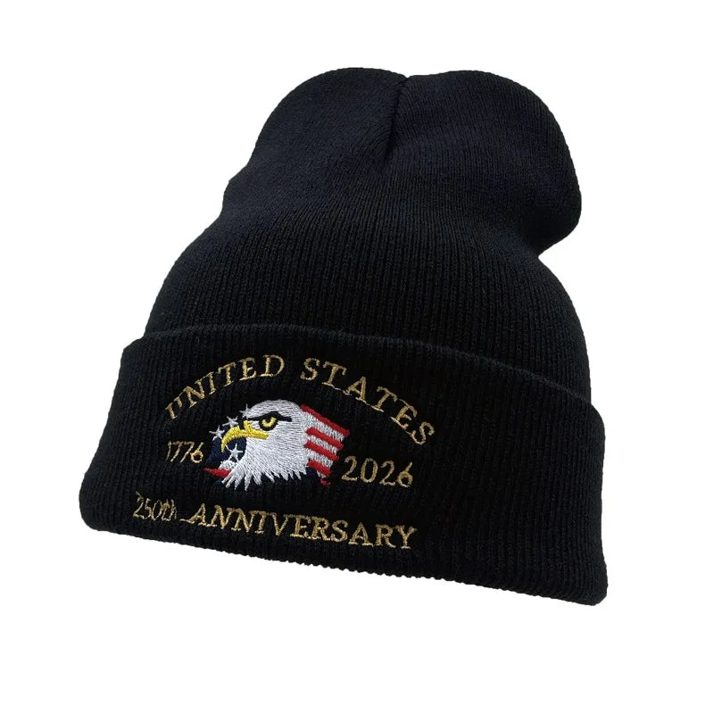 250th Anniversary USA Knit Hat.  Warm, Cozy Embroidery Beanie for Women /Men, 250 Year American Anniversary Merchandise