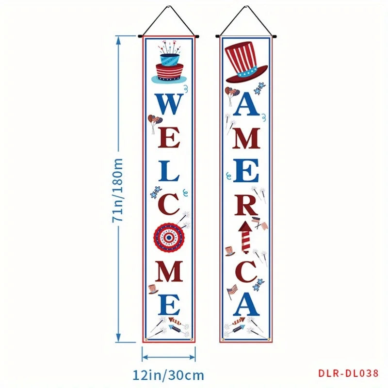 Independence Day  Memorial Day, Vetereans Day, Hanging Flag Banner , Outdoor/ Indoor  Patriotic Decor Family Party, Porch, Yard,  Garden,  Red White Blue USA Flag Decorations