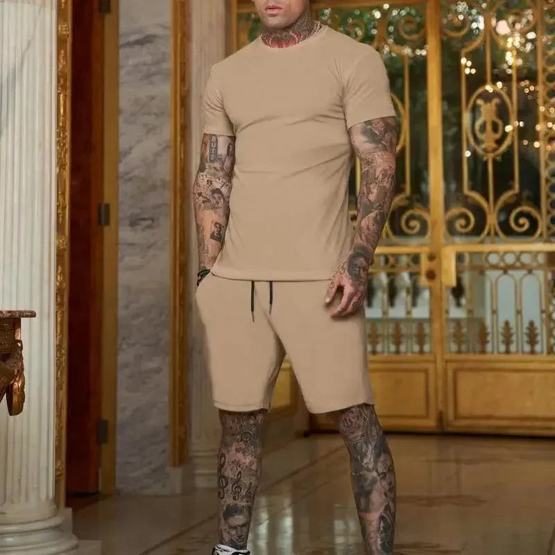 Fashionable and Casual Summer Outdoor Sports shirt and shorts.  Men's Breathable T-Shirt/ Shorts Casual and Fashionable Two-Piece Set Tracksuit