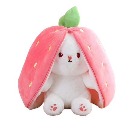 25cm Cute Strawberry /Carrot Rabbit Plush Stuffed Toy.  Creative Into Fruit Transform Baby Cuddly Bunny Doll for Kid Birthday/Easter Gift.