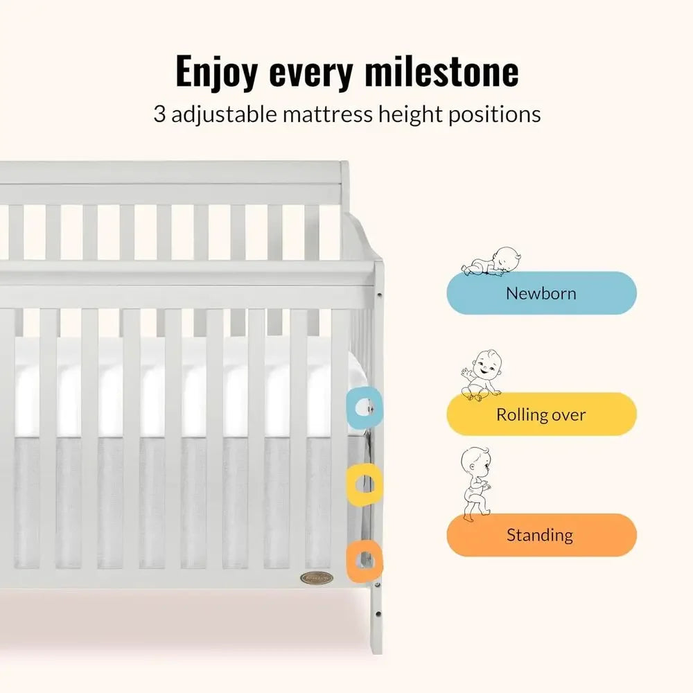 Convertible Crib in Grey with 4 Mattress Height Options, Greenguard Gold Certified, Non-Toxic Finish, Solid Pinewood Construction