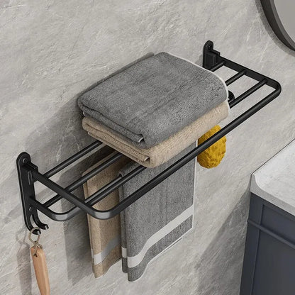 Matte Black 50CM Folding Holder With Hook, Towel Holder,  Wall Mount AluminumTowel Rack