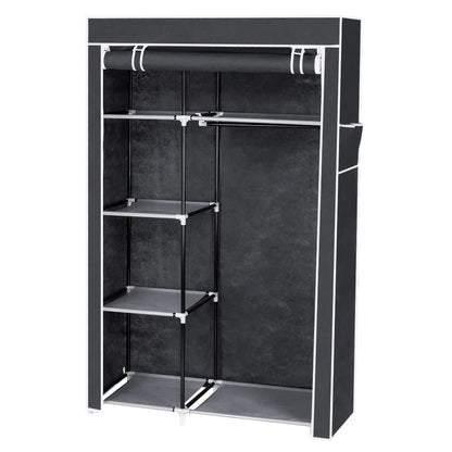 64" Portable Closet Storage Organizer.  Wardrobe  with Clothes Rack Gray Shelves