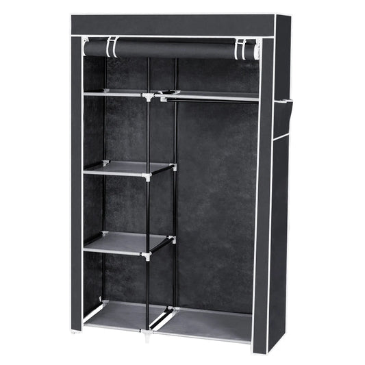 64" Portable Closet Storage Organizer.  Wardrobe  with Clothes Rack Gray Shelves