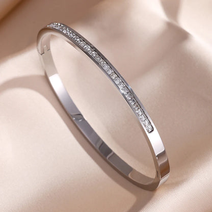 5/1pcs Sparkling Zirconia Inlaid Stainless Steel Bracelet Set for Women,  Stackable Bangles Fashion Non Fading Jewelry Gift.  Perfect for Mothers Day!