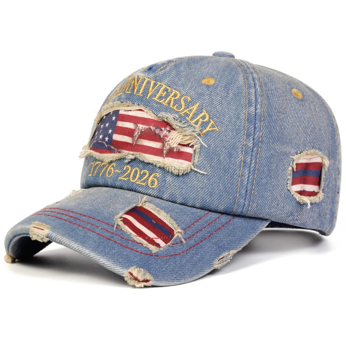250th Anniversary Commemorative Embroidered Hat Vintage Distressed Baseball Cap,Flat Cap Distressed Ripped Baseball Cap