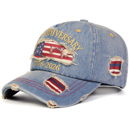 250th Anniversary Commemorative Embroidered Hat Vintage Distressed Baseball Cap,Flat Cap Distressed Ripped Baseball Cap