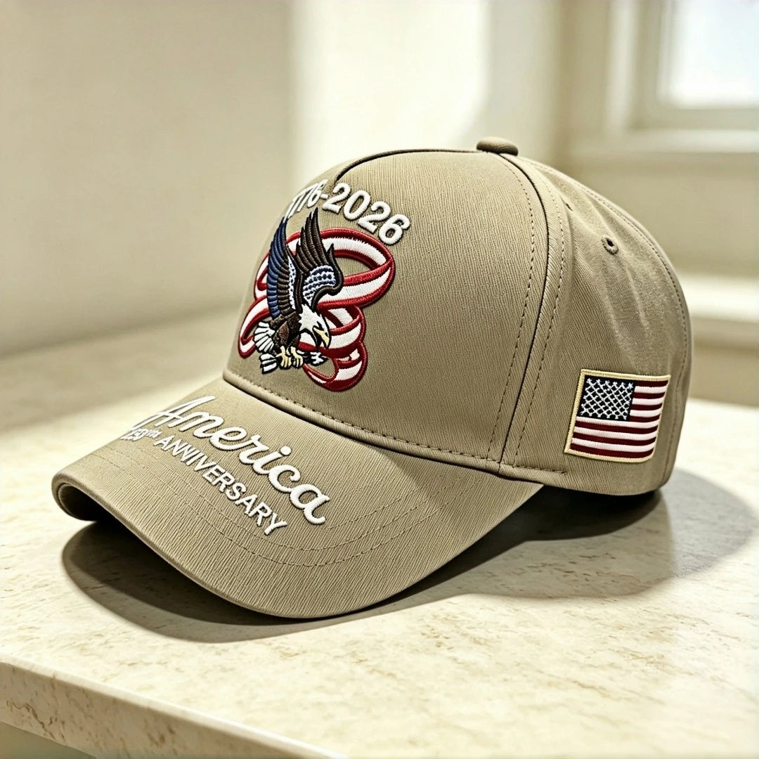 250th Anniversary of the United States 1776 - 2026 Bald Eag " Ribbon Embroidered " Baseball Cap Patriotic Flag Adjustable Casual O Ring