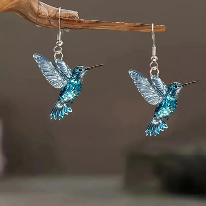 Acrylic Hummingbird Earrings For Women.  Retro Style Colorful Bird Drop Earrings.