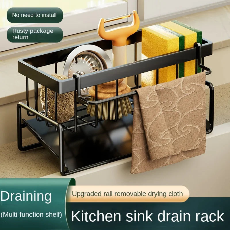 Kitchen stainless steel shelf, sponge drain rack, sink drainage rack, dishwashing supplies, dishcloth storage, drainage rack, for under sink or beside sink
