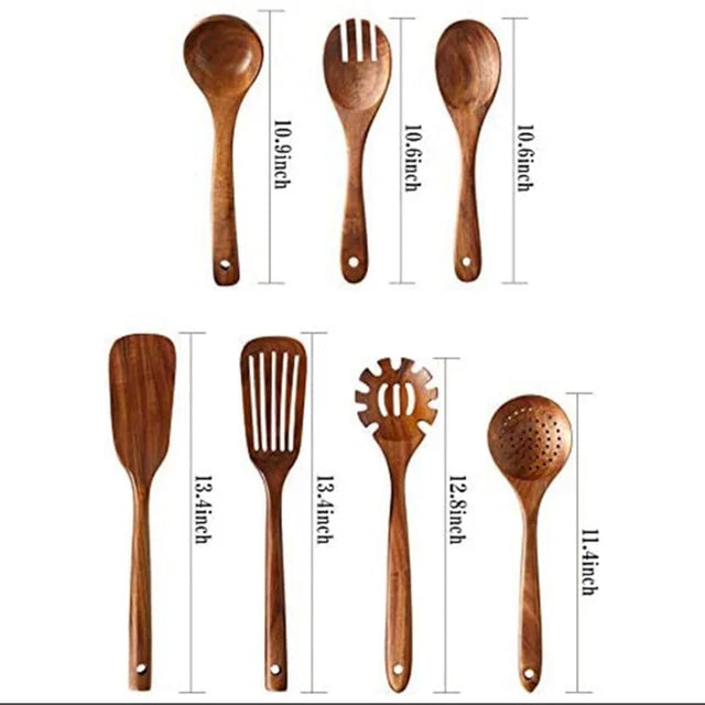 1-10 PC Wooden Cooking Spoons,  Smooth Teak Wooden Utensils,  Non-Stick Wooden Cooking Utensils –