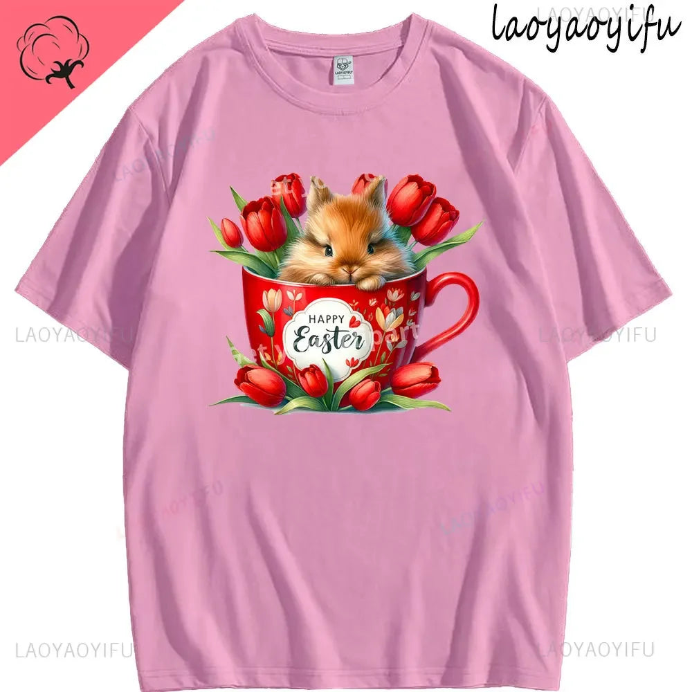 Bunny with Sunglass Unisex Retro Aesthetic T-shirt Funny. Happy Easter Bunny,  Cotton Tshirt, Ears  and Cute Rabbit