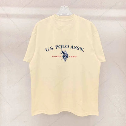 Simple Style Men's Cotton T-shirt  with Polo Letters of Graphic Printing.  Casual Round Neck Men's Short-sleeved Top.  Free Shipping
