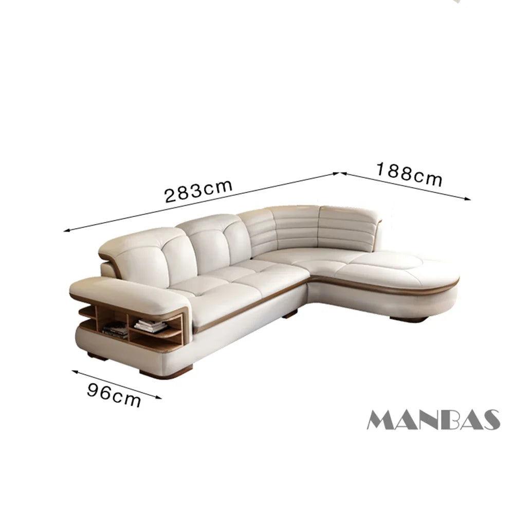 Luxury L-Shaped Genuine Leather Sectional Sofa Sets with USB, Bluetooth Speaker - Living Room, Italian Leather Couches