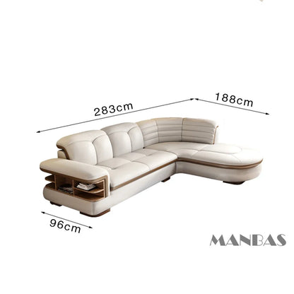 Luxury L-Shaped Genuine Leather Sectional Sofa Sets with USB, Bluetooth Speaker - Living Room, Italian Leather Couches