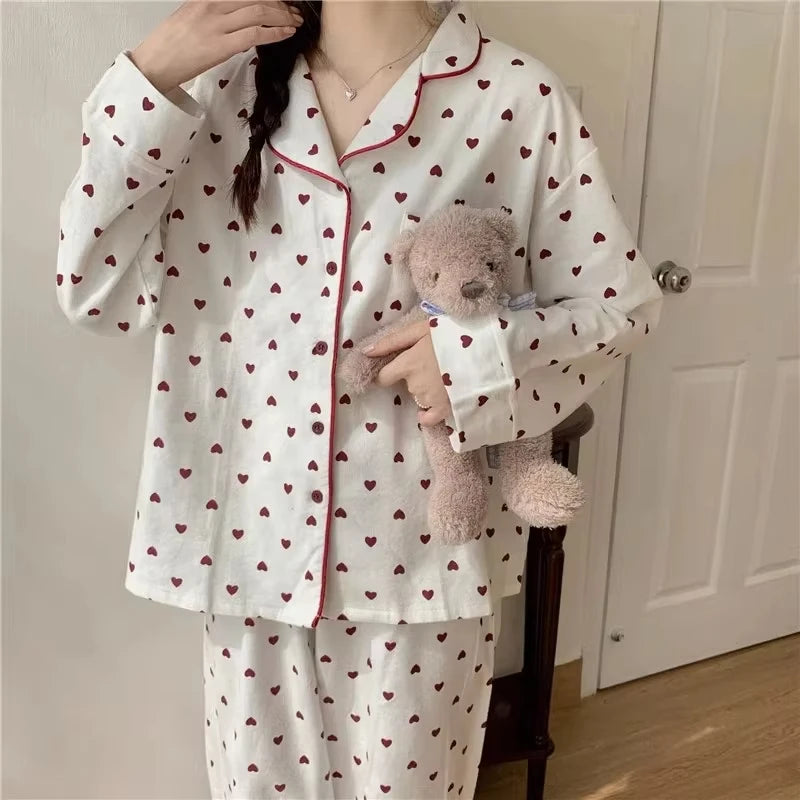 Large Size Sexy Nightwear  FOR Women.   Sleepwear FOR Autumn and Winter, Cardigan Home Wear Peach Heart Long Sleeves.