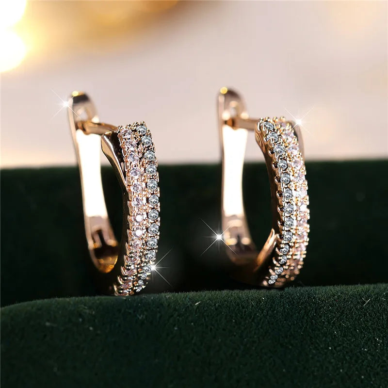 Luxury Female Red Zircon Stone Clip Earrings Charm Gold Color Weddings, MOTHERS DAY, and everday wear Jewelry For Women
