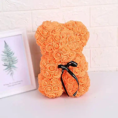 25cm Artificial Teddy Rose Flower Bear with Box.   Romantic Valentines Day Gift for Girlfriend,  Teen , Women Anniversary or Wedding Party