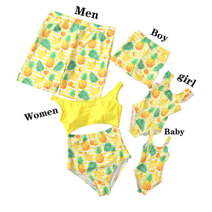 Summer Mommy and Daddy /Son/ Daughter Clothes, Family Matching Outfits Leaf Printing Swimwear